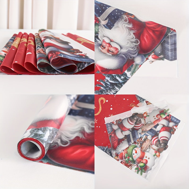 1pc Extra Long Christmas Table Runner - Large 180x35cm (70x14in) Red & Golden Holiday Table Decor with Santa, Snowman, Xmas Tree - Durable Polyester Table Cover for Christmas, New Year's, Parties - Easy-Clean Kitchen, Dining,
