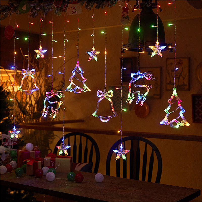 LED 11.5ft USB Powered Curtain Light Christmas Tree, Reindeer, Bells Curtain Lights for Christmas Wedding Party Bedroom Decoration, Warm White