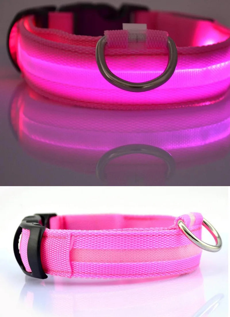 LumiPet™ LED Nylon Dog Collar & Leash Set – Elegant Glow-in-the-Dark Safety for Night Walks