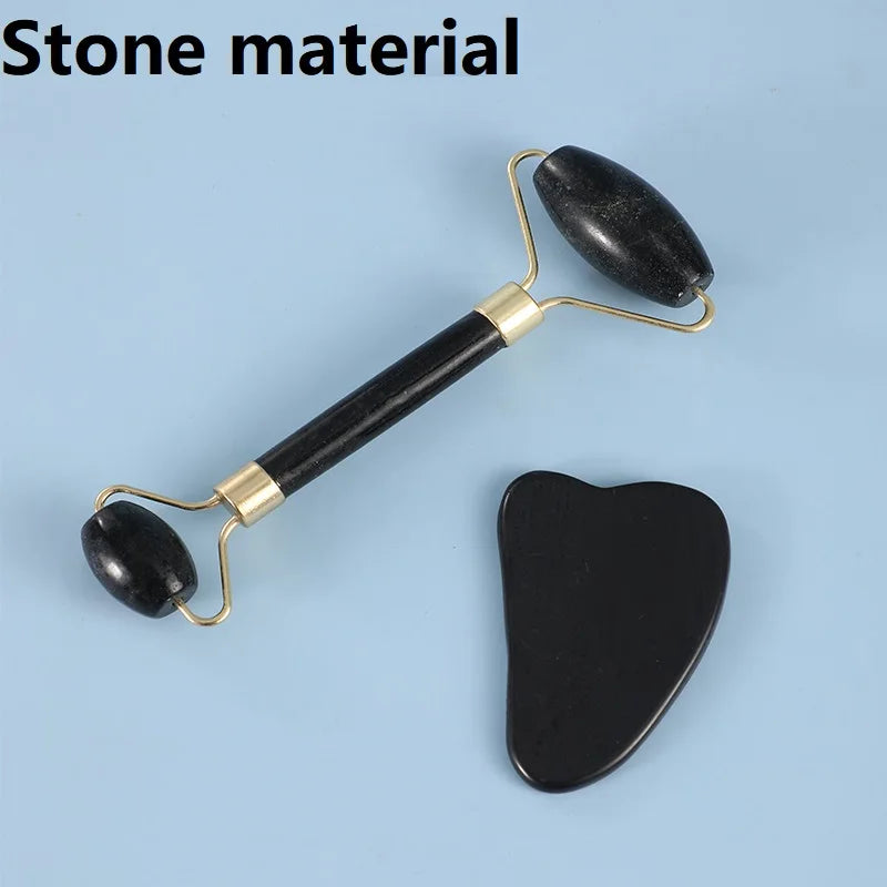 2PCS Gua Sha Natural Stone Gowoman Gua Sha Facial Stone Gua Sha Visage Roller for Face Massager Tool Gouache Scraper LBHL07