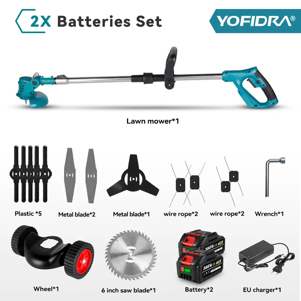 YOFIDRA Electric Lawn Mower Length Adjustable Cutter Cordless Garden Grass Cutting Trimmer Fit For 21V 18V Battery Pins