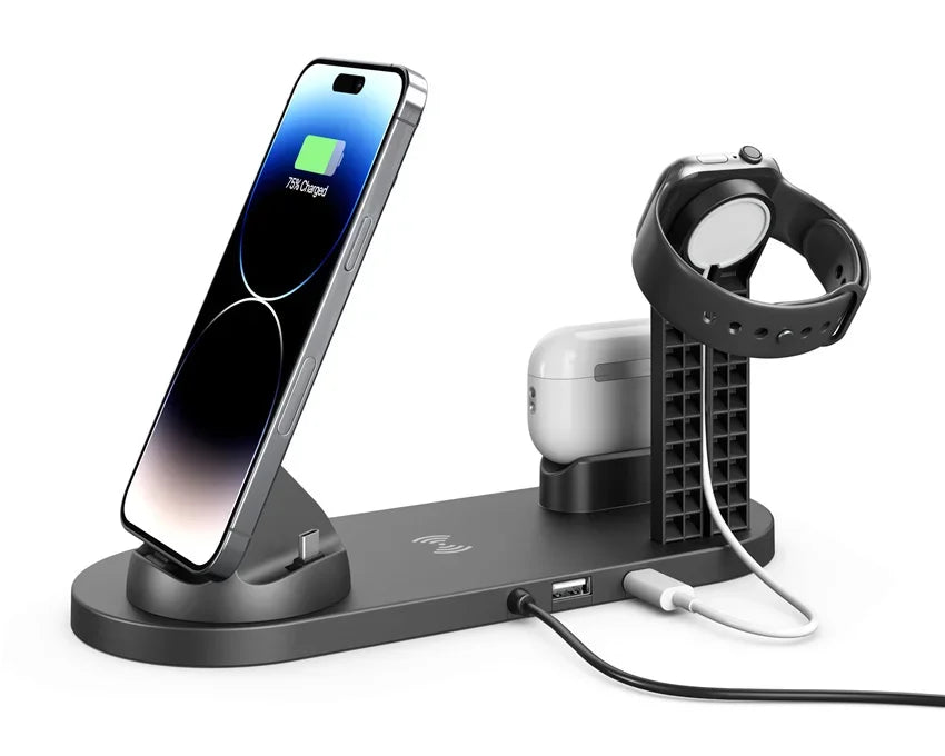 30W 7 in 1 Wireless Charger Stand Pad For iPhone 16 15 14 Pro Max Apple Watch Airpods Pro iWatch 8 7 Fast Charging Dock Station