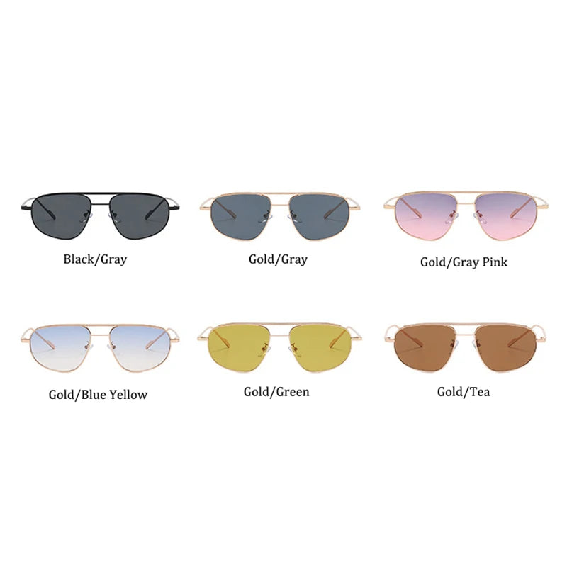 Retro Alloy Sunglasses Women New Vintage Small Metal Frame Pilot Sun Glasses Ladies Punk Double Dridge Shades Eyewear UV400