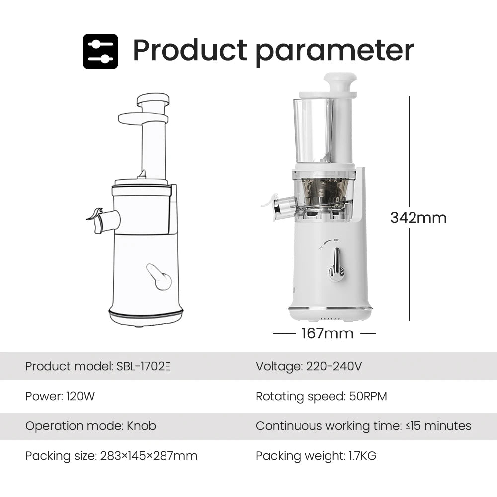 MIUI Petit Slow Juicer Portable Electric Juice Extractor Lemon Fruit Juice Maker Blender Easy Clean Can Make Ice Cream Mini-Pro