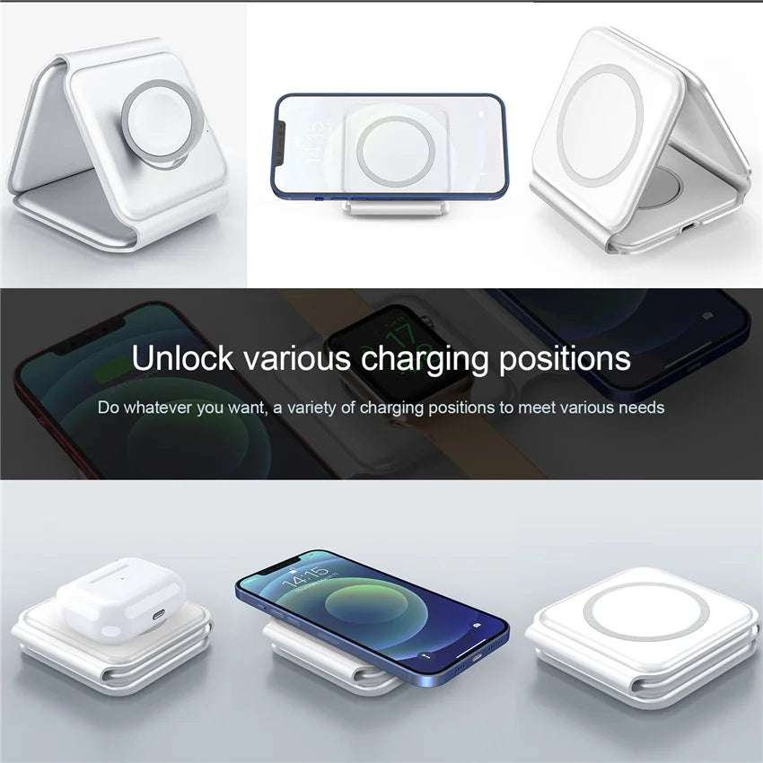 3-in-1 Foldable Wireless Charging Station – Fast Charger for Phone, Watch & Earbuds