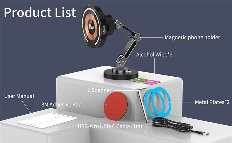15W Magnetic Wireless Car Charger – Dash Mount for iPhone 12–15 Series