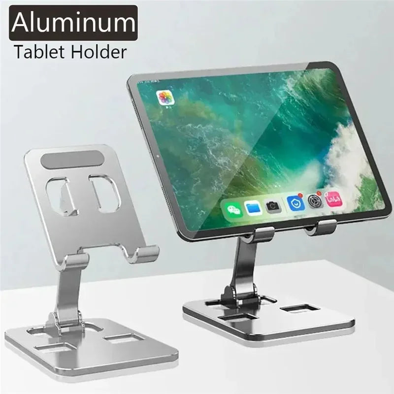 AeroStand™ Universal Aluminum Tablet & Phone Holder – Premium Adjustable Folding Desktop Mount