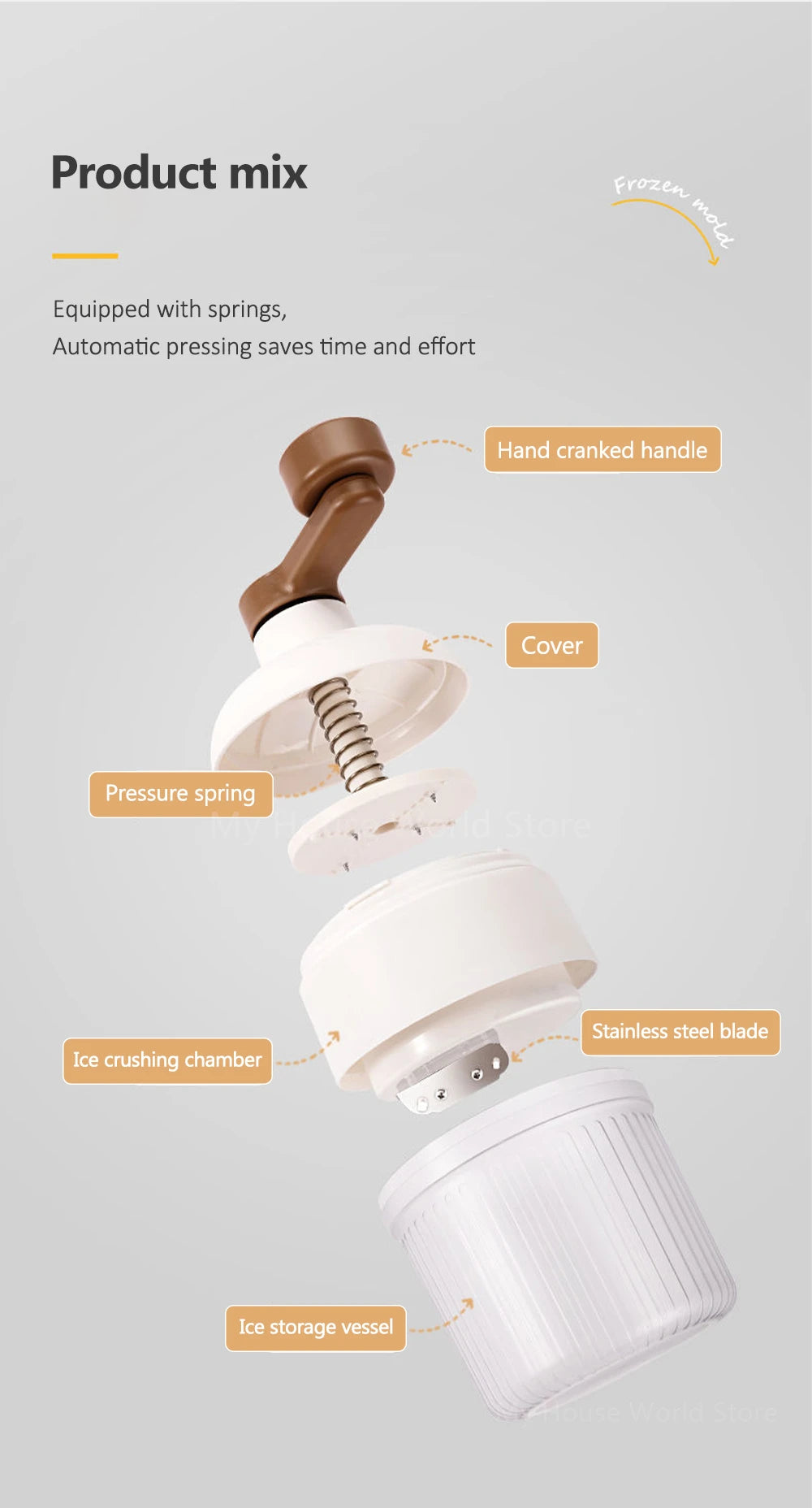 Shaved Ice Machine Mini Ice Crusher Hand Operated Shaved Ice Milkshake Maker Household Portable Small Hail Machine Kitchen Tool