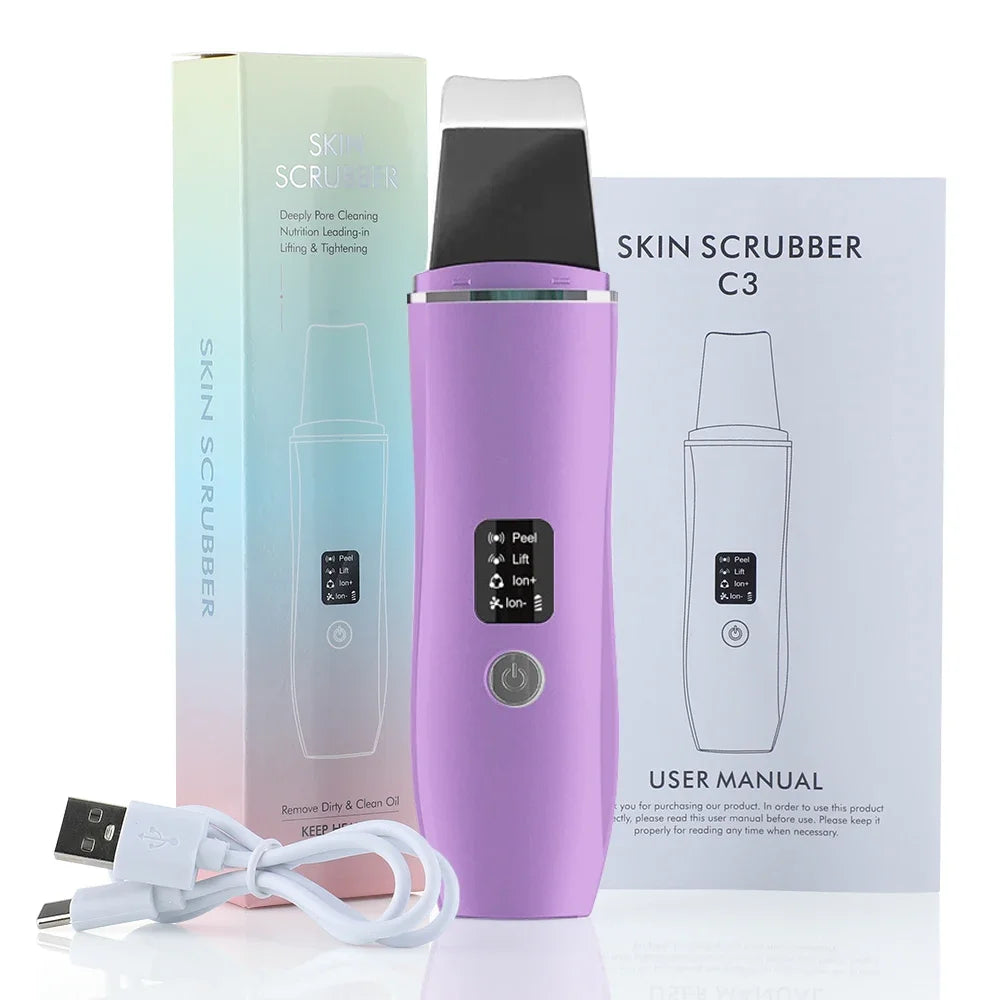 Ultrasonic Skin Scrubber Peeling Blackhead Remover Deep Face Cleaning Ultrasonic Ion Acne Pore Cleaner Facial Shovel Scrubber