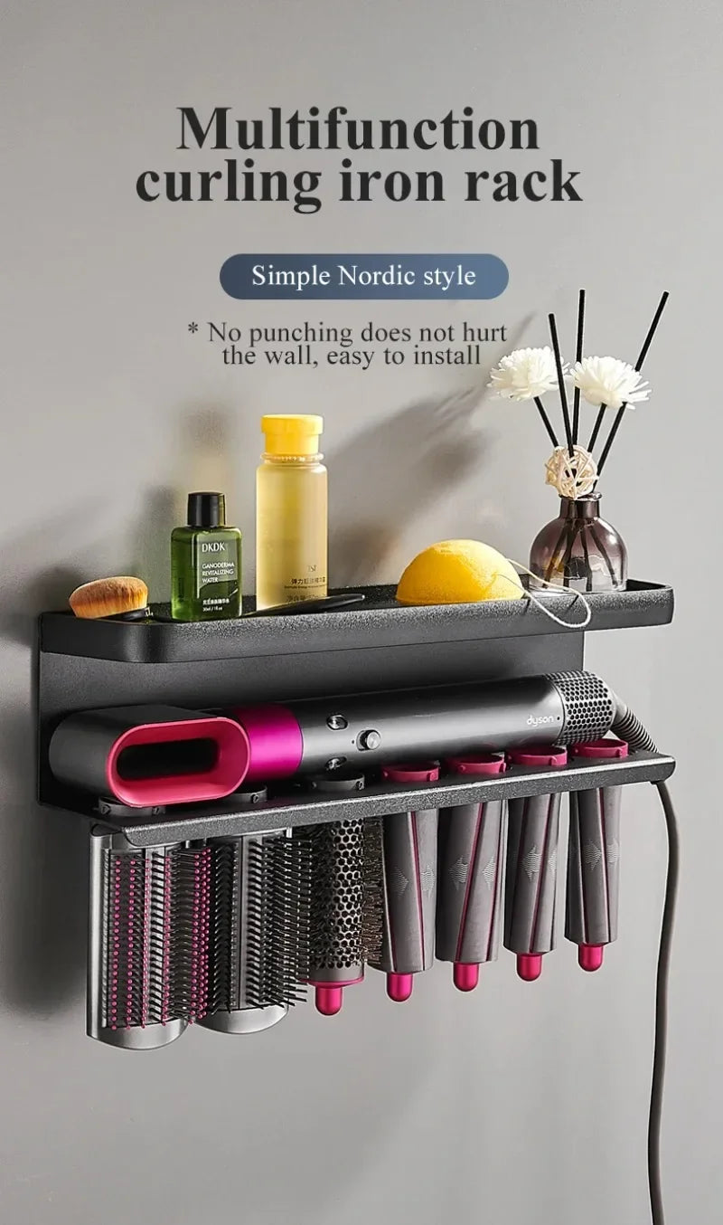 Wall Hairdryer Holder Dyson Airwrap Storage Shelf Makeup Storage Rack Dryer Hair Curler Stand Bathroom Organizer Home Accessory