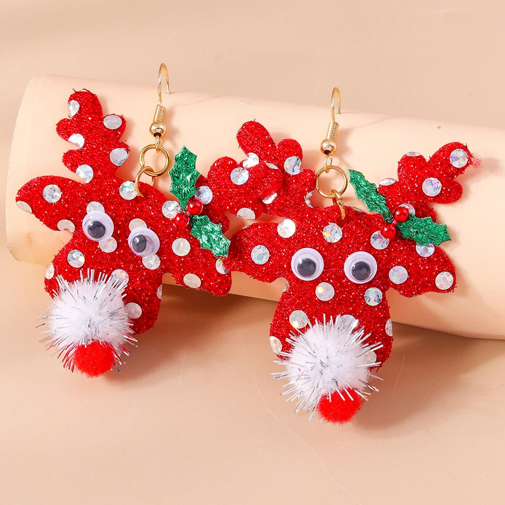Aihua Hot Sale 3D Cute Cartoon Christmas Earrings Kawaii Fluffy Decoration Tree Deer Bell Earrings for Women Xmas New Year Gifts