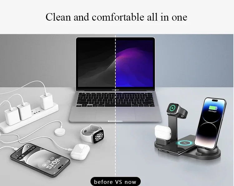 30W 7 in 1 Wireless Charger Stand Pad For iPhone 16 15 14 Pro Max Apple Watch Airpods Pro iWatch 8 7 Fast Charging Dock Station