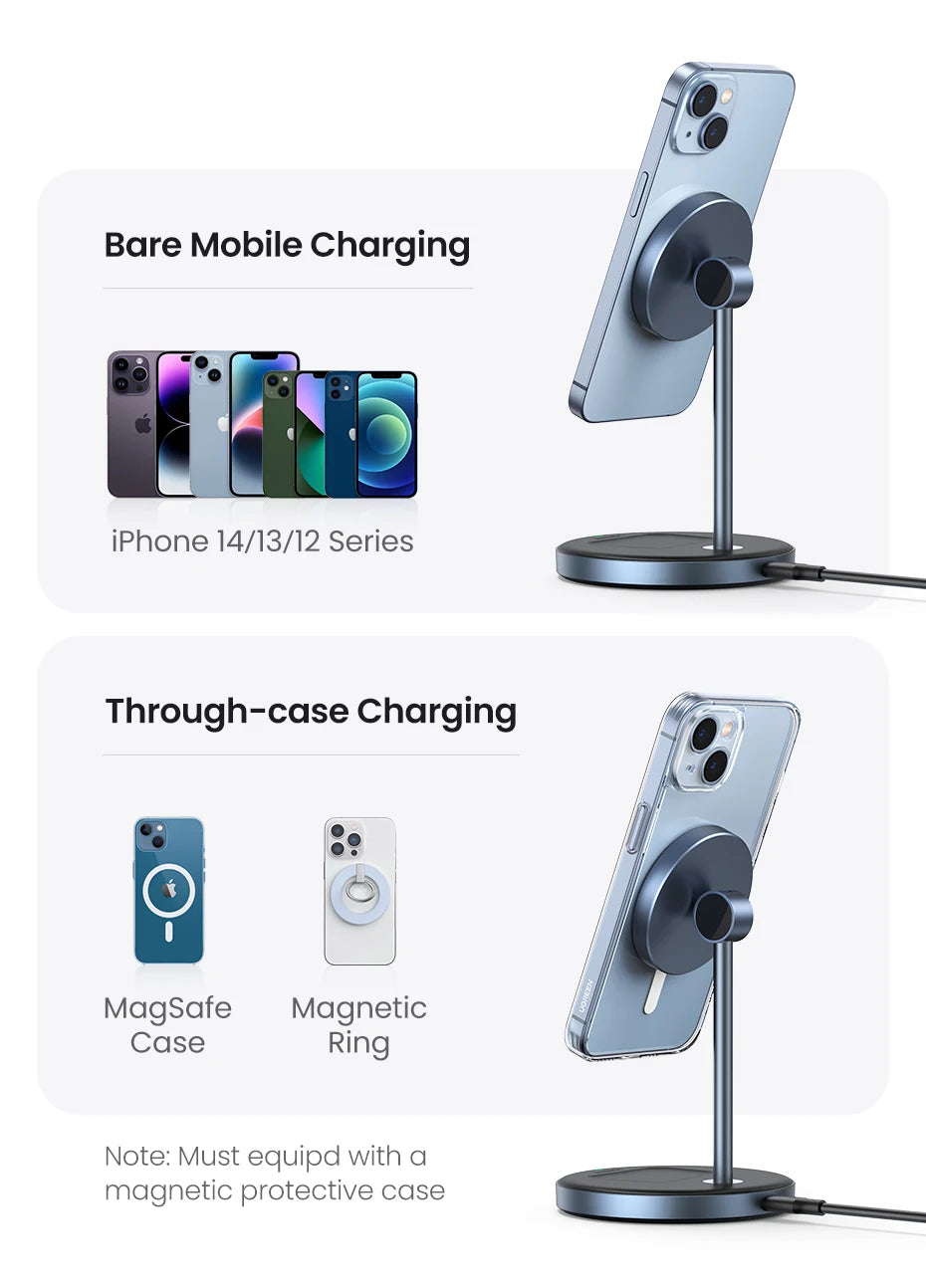 UGREEN Magnetic Wireless Charger Stand 20W Max 2-in-1 Charging Stand For iPhone 15 16 Pro Max/iPhone 14/AirPods Fast Charger