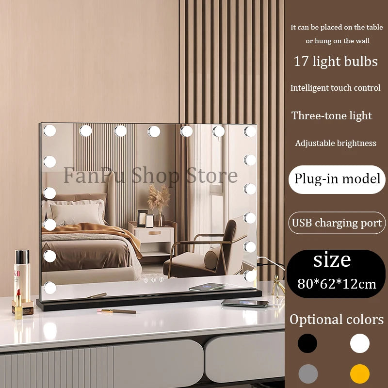 Vanity Mirror with Lights Hollywood Lighted Makeup Mirror,Dimmable 3 Lighting Modes, Plug-in and USB Charger Port,Wall-mounted