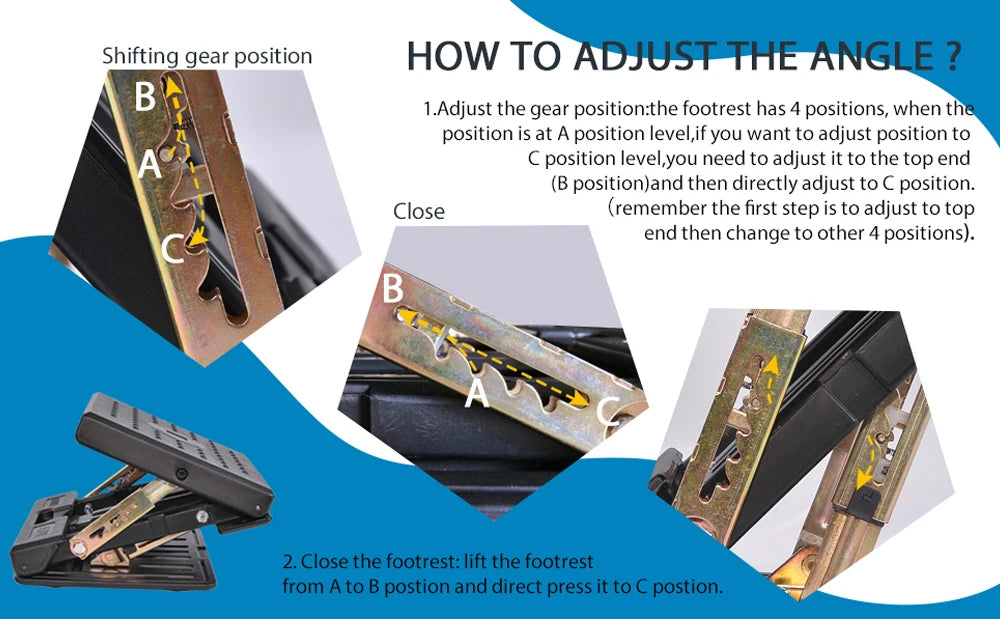 Adjustable Footrest With Removable Soft Foot Rest Pad Max-Load 120Lbs With Massaging Beads For Car Home 4-Level Height