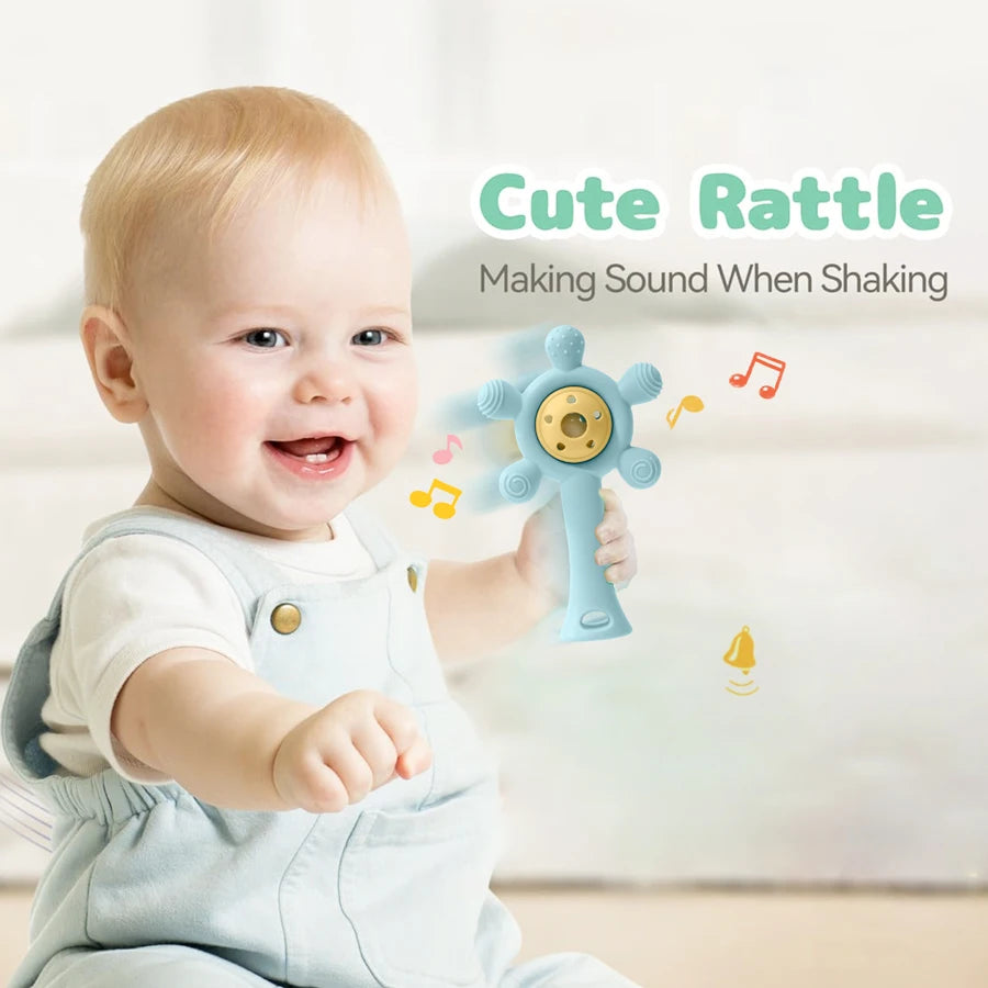 Color Kids Silicone Teether Toy Baby Rattle Toy Teething Ring Sensory Toys For Toddlers Teething Chewing Toy Baby Accessories