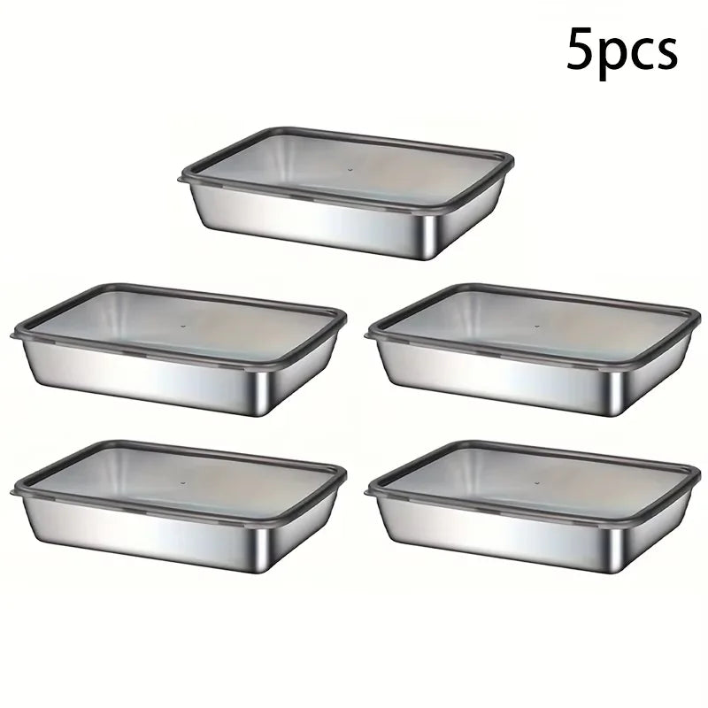 5pcs Stainless Steel Food Storage Set - Leak - Proof Lids, Durable & Easy , Sandwiches, Fruits - Great for Home, Parties