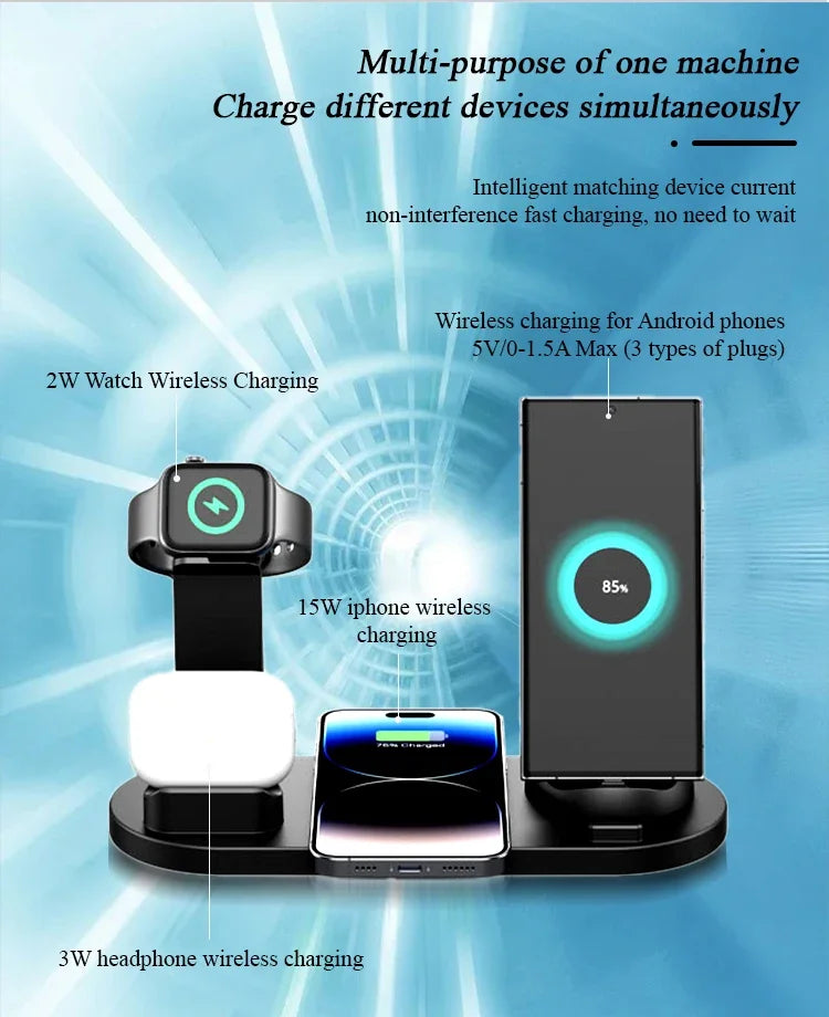 30W 7 in 1 Wireless Charger Stand Pad For iPhone 16 15 14 Pro Max Apple Watch Airpods Pro iWatch 8 7 Fast Charging Dock Station