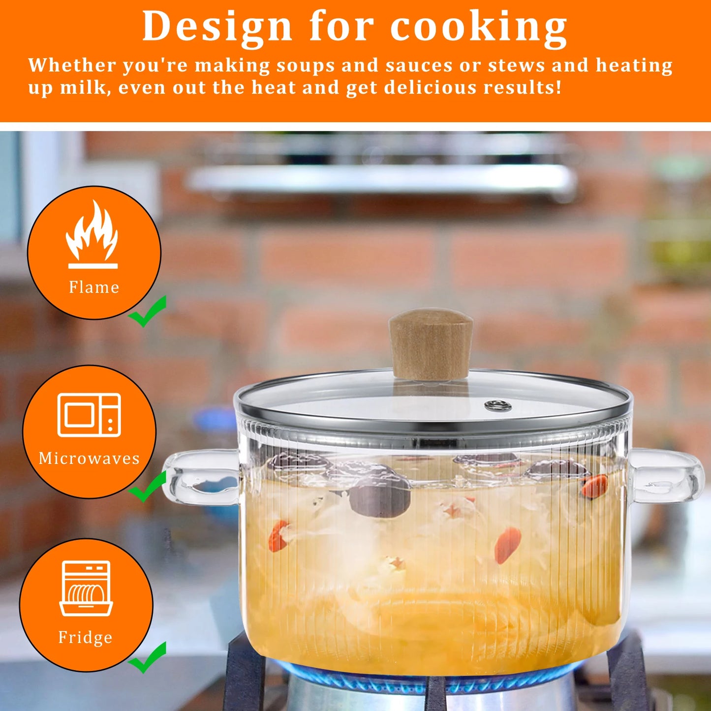 Glass Cooking Pot with Lid – 1.6L Heat-Resistant Borosilicate Glass Saucepan