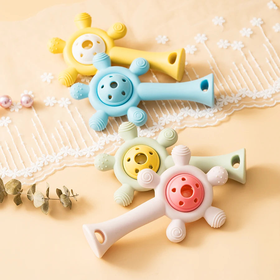 Color Kids Silicone Teether Toy Baby Rattle Toy Teething Ring Sensory Toys For Toddlers Teething Chewing Toy Baby Accessories