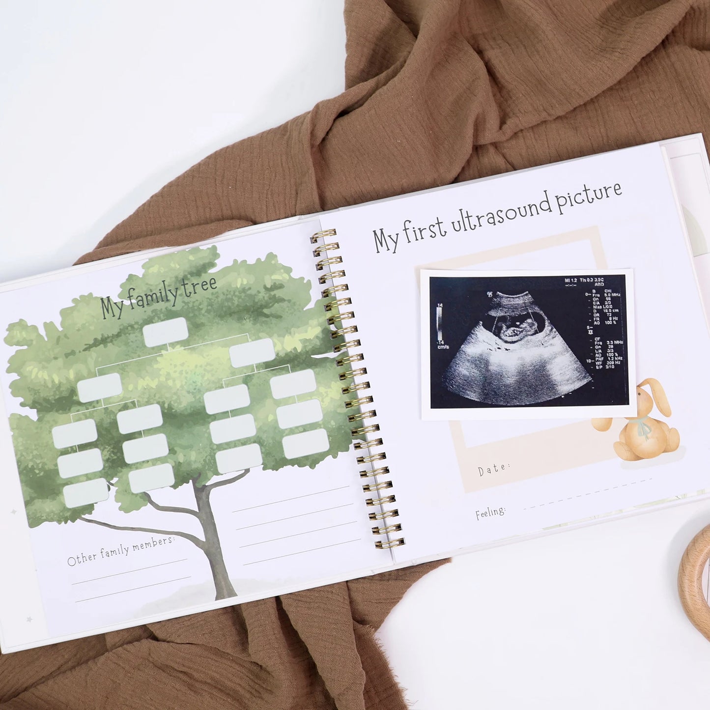 ERATOPIC Linen Fabric Golden Logo Hello Baby Memory Keepsake Book Hidden Spiral Binding Baby Memory Journal For Baby Shower
