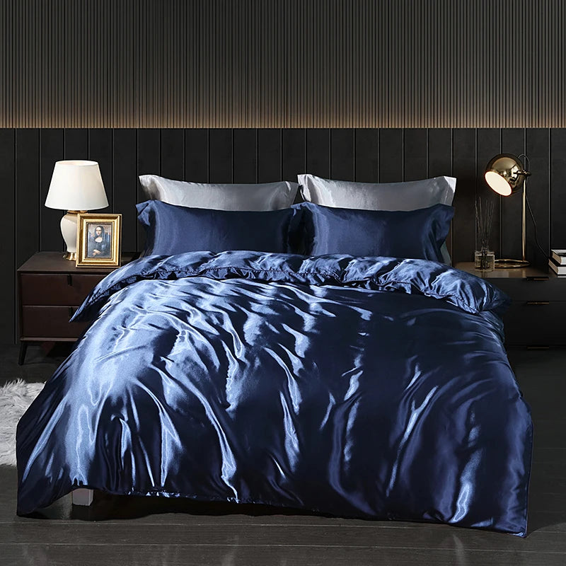 Luxury Satin Bedding Set With Fitted Sheet Duvet Cover High End Bedding Sets High Density Satin Solid Color Bedding