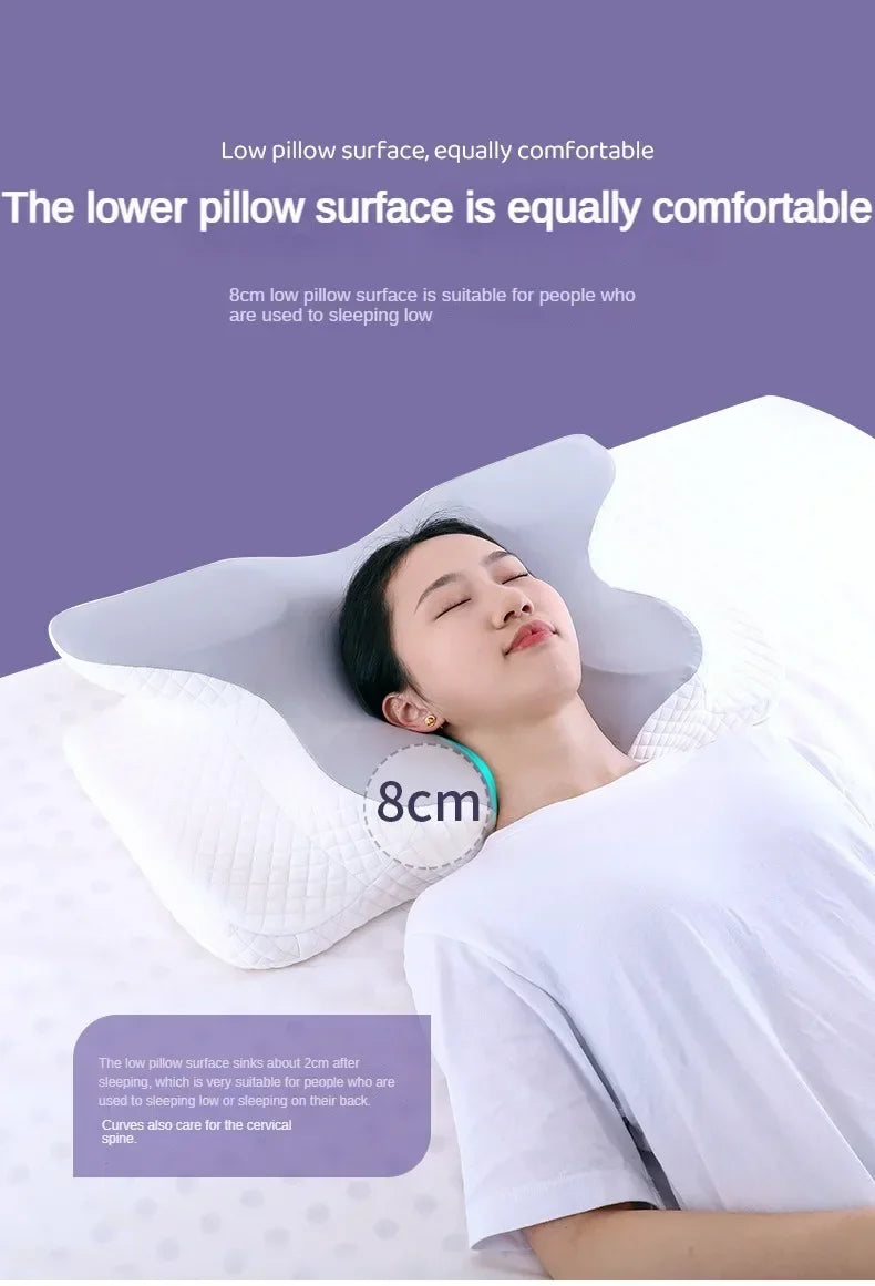 Butterfly-shaped memory foam neck pillow, slow rebound, orthopedic, relieves pain, aids sleep