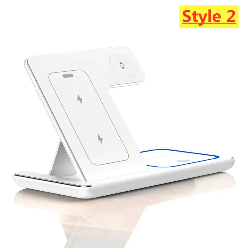 3 In 1 Wireless Charger Stand Pad Foldable 15W Fast Charging Dock Station For iPhone 15 14 13 12 Pro Max Apple Watch 8 7 Airpods