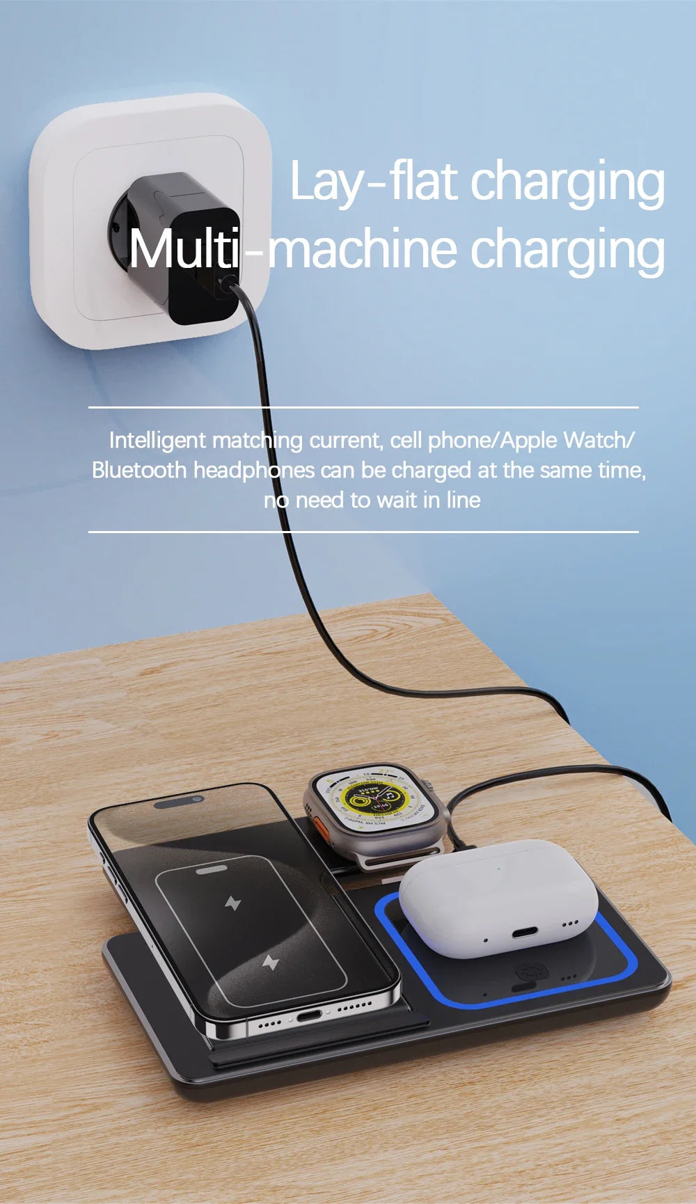 3 In 1 Wireless Charger Stand Pad Foldable 15W Fast Charging Dock Station For iPhone 15 14 13 12 Pro Max Apple Watch 8 7 Airpods