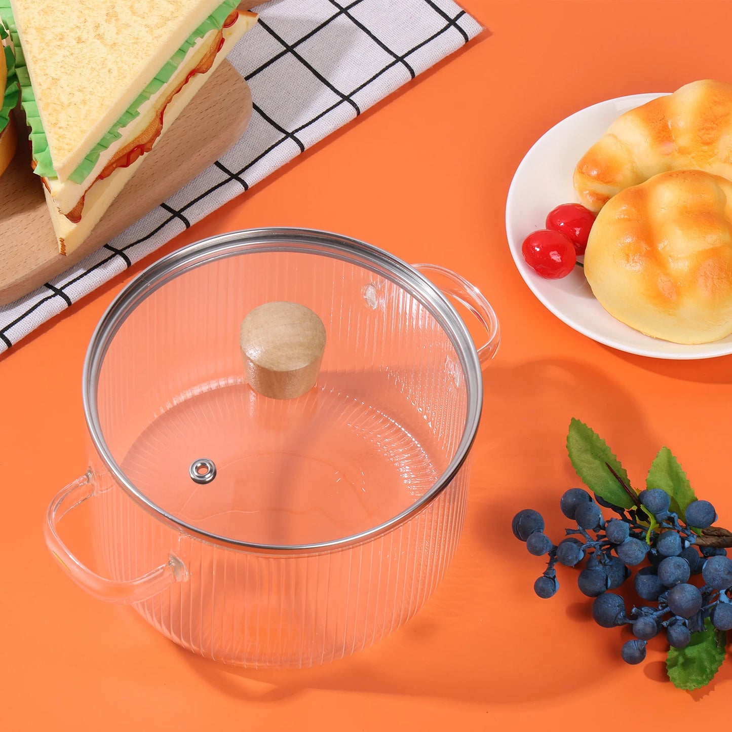 Glass Cooking Pot with Lid – 1.6L Heat-Resistant Borosilicate Glass Saucepan