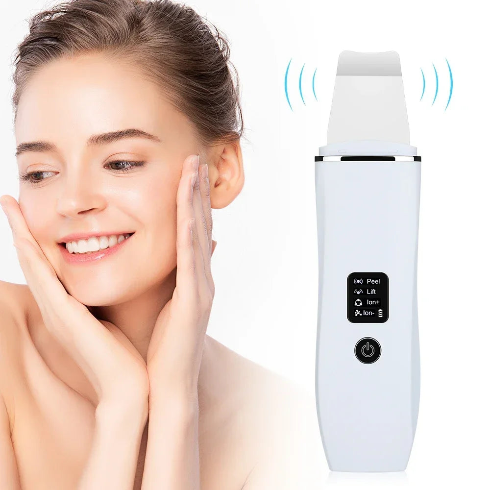 Ultrasonic Skin Scrubber Peeling Blackhead Remover Deep Face Cleaning Ultrasonic Ion Acne Pore Cleaner Facial Shovel Scrubber