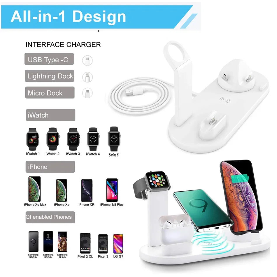 30W 7 in 1 Wireless Charger Stand Pad For iPhone 16 15 14 Pro Max Apple Watch Airpods Pro iWatch 8 7 Fast Charging Dock Station