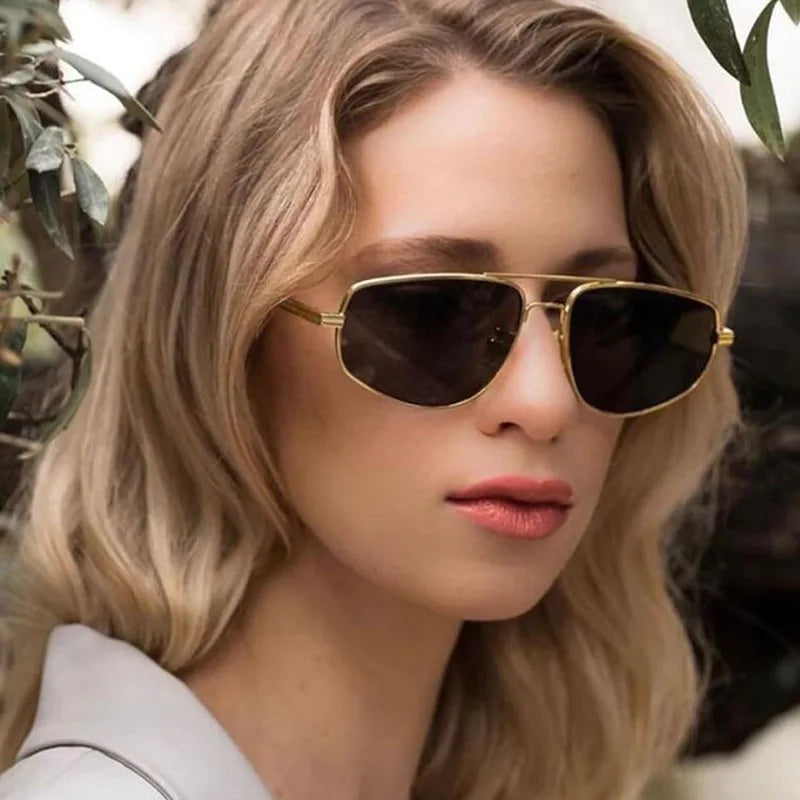 Metal Punk Square Pilot Sunglasses Women Men Luxury Brand Metal Half Frame Sun Glasses Female Gradient Shades Eyewear