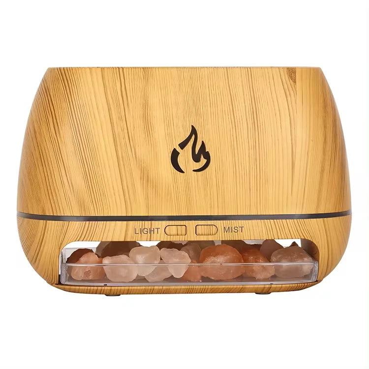 New 3D Flame Fire Aroma Air Humidifier Himalayan Crystal Salt Stone Colorful Night Light Aromatherapy Essential Oil Diffuser