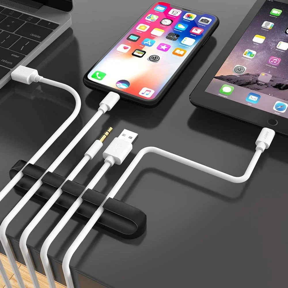 LuxeHold™ Cable Organizer Set – Elegant Silicone Cord Management for the Modern Workspace