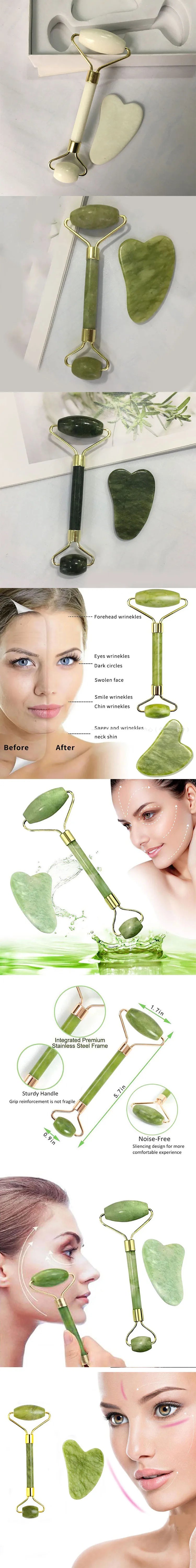 2PCS Gua Sha Natural Stone Gowoman Gua Sha Facial Stone Gua Sha Visage Roller for Face Massager Tool Gouache Scraper LBHL07