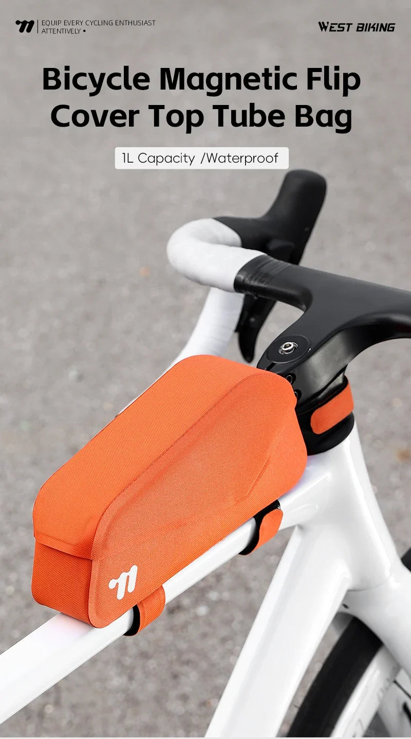 WEST BIKING Waterproof Bicycle Top Tube Bag Lightweight Bike Frame Pack Durable Cycling Storage Bag for Mountain and Road Bikes