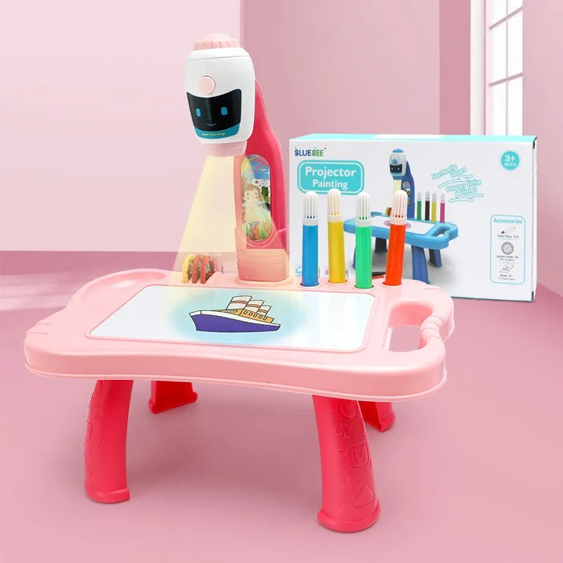 Kids Painting Board Toys Children LED Projector Art Painting Table Desk Arts Toy Educational Learning Paint Tool Toy For Girl