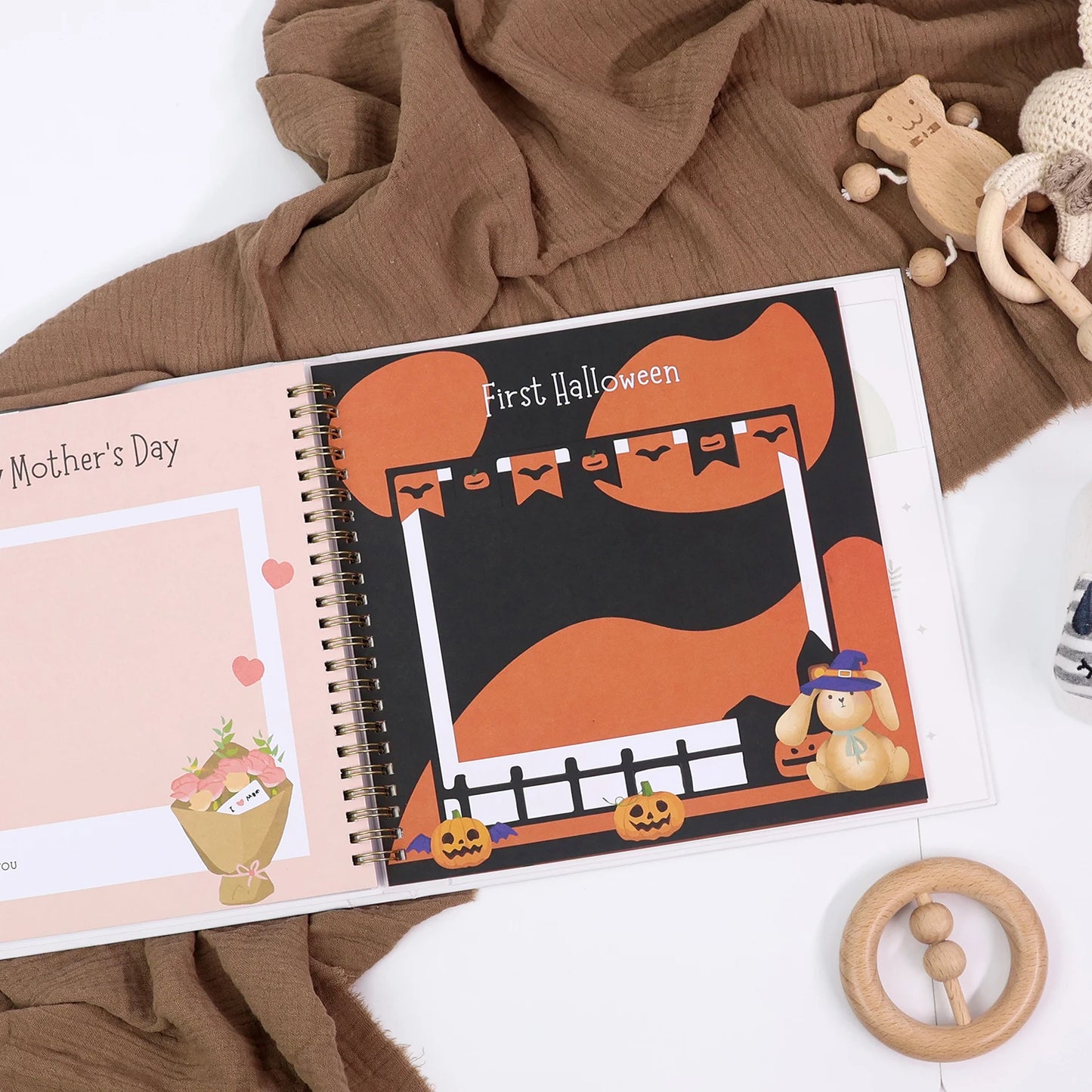 ERATOPIC Linen Fabric Golden Logo Hello Baby Memory Keepsake Book Hidden Spiral Binding Baby Memory Journal For Baby Shower