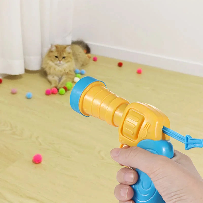 1 Set Cat Plush Toy Gun Plush Launcher Silent Interactive Tool Mini Shooting Gun Games Stretch Plush Ball Toys Pet Supplies