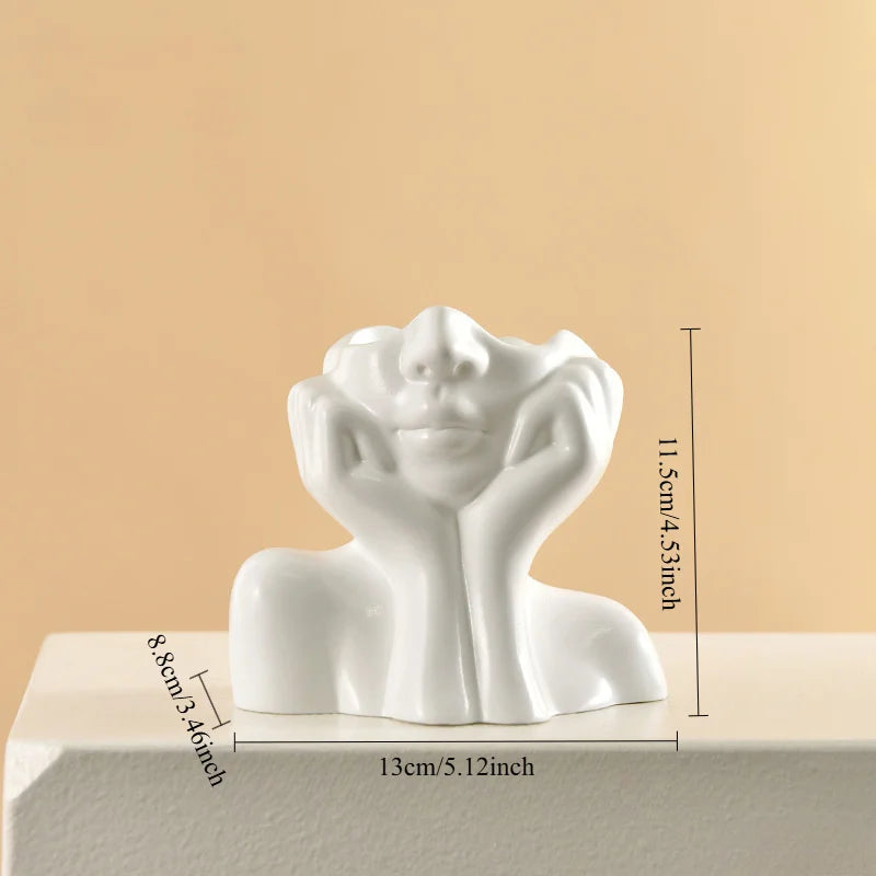 Resin Face Vase - Multifunctional Makeup Brush Holder & Pen Organizer, Minimalist Dried Floral Arrangement with Storage