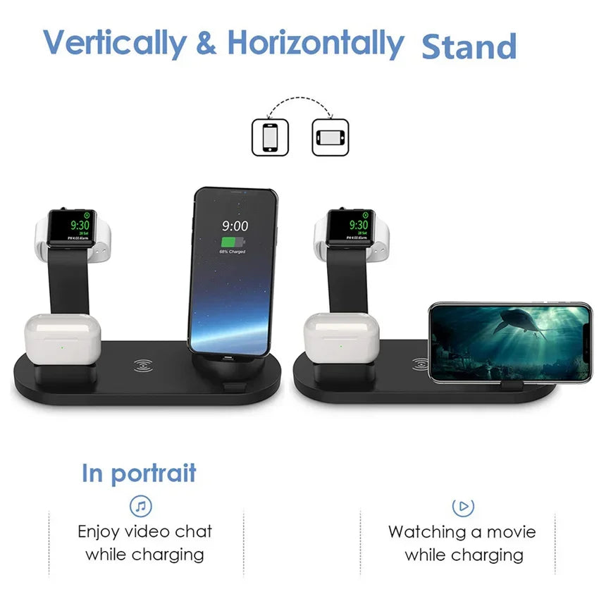 30W 7 in 1 Wireless Charger Stand Pad For iPhone 16 15 14 Pro Max Apple Watch Airpods Pro iWatch 8 7 Fast Charging Dock Station