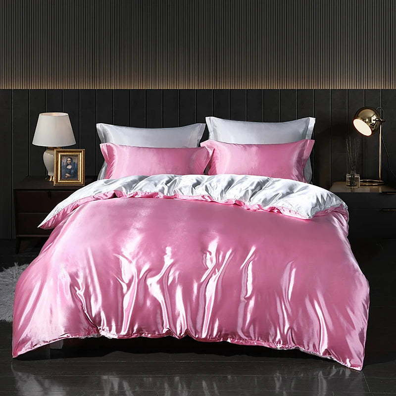 Luxury Satin Bedding Set With Fitted Sheet Duvet Cover High End Bedding Sets High Density Satin Solid Color Bedding