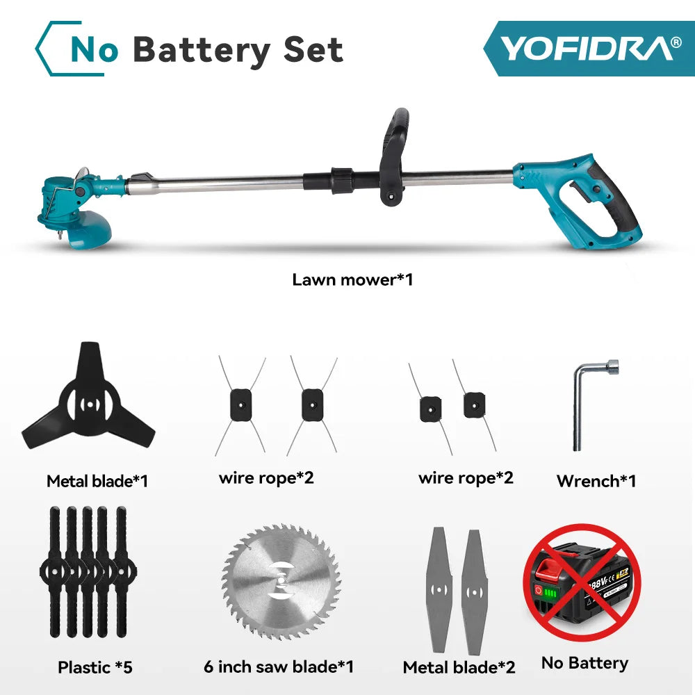 YOFIDRA Electric Lawn Mower Length Adjustable Cutter Cordless Garden Grass Cutting Trimmer Fit For 21V 18V Battery Pins