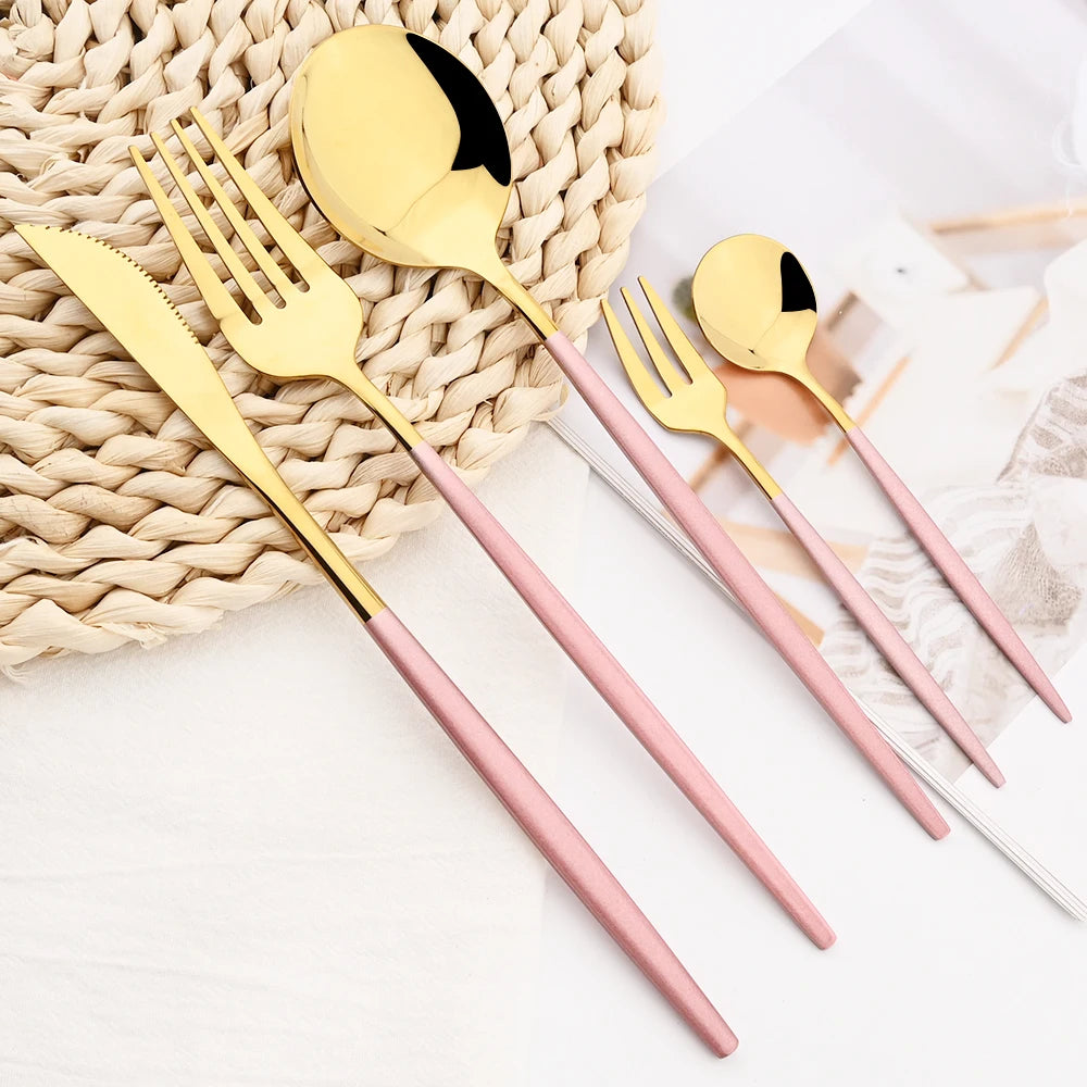 36pcs Black Gold Cutlery Set Knife Fork Spoon Chopsticks Dinnerware Set Stainless Steel Cake Forks Teaspoons Tableware Flatware