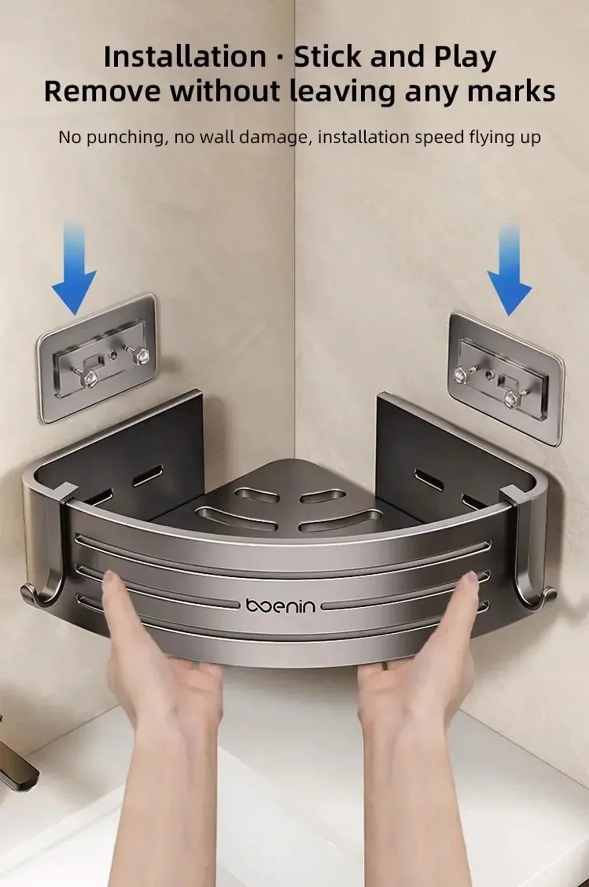 1-2PCS Shower Corner Shelf with Towel Bar Hook Space Aluminum Bathroom Shelf Without Drilling Shampoo Holder Bathroom Accessorie