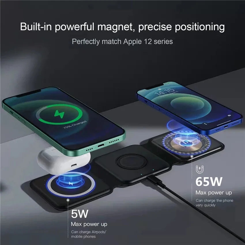 3-in-1 Foldable Wireless Charging Station – Fast Charger for Phone, Watch & Earbuds