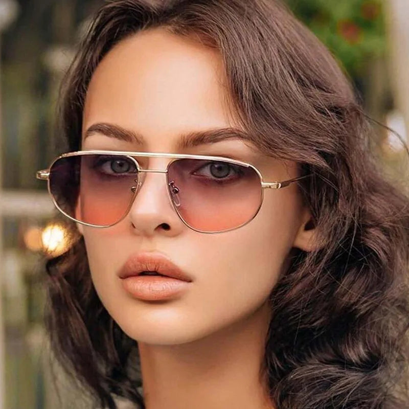 Metal Punk Square Pilot Sunglasses Women Men Luxury Brand Metal Half Frame Sun Glasses Female Gradient Shades Eyewear