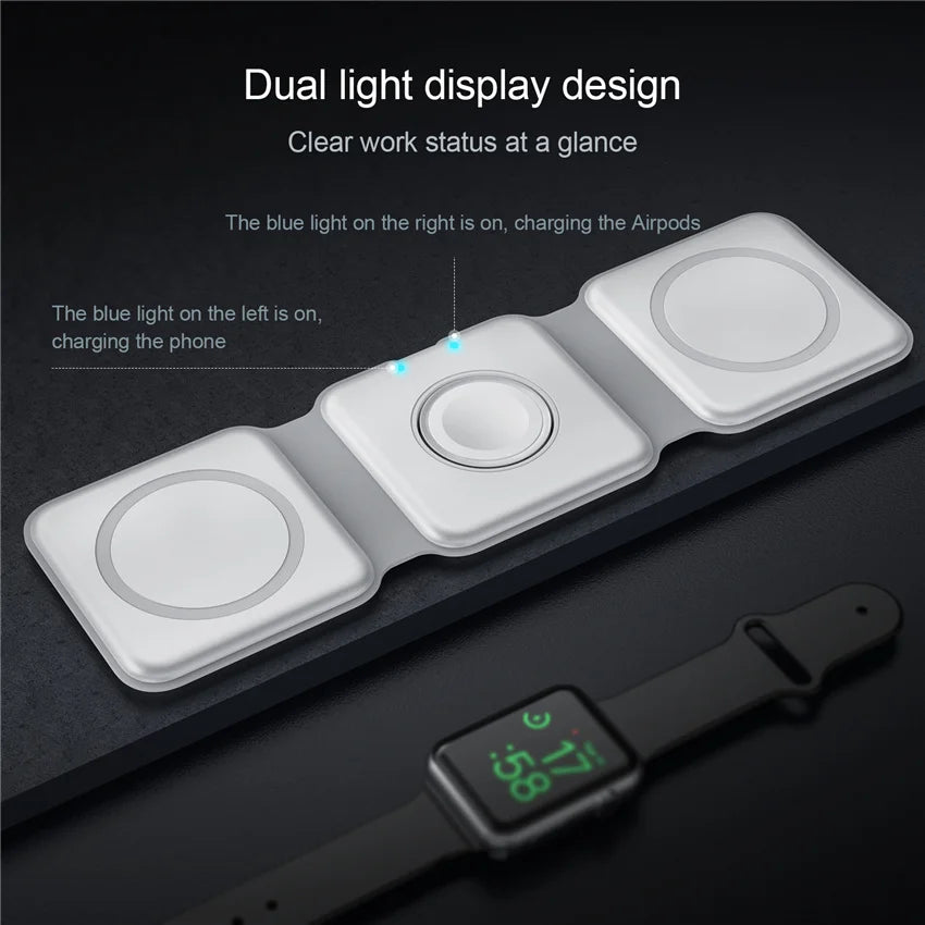 3-in-1 Foldable Wireless Charging Station – Fast Charger for Phone, Watch & Earbuds