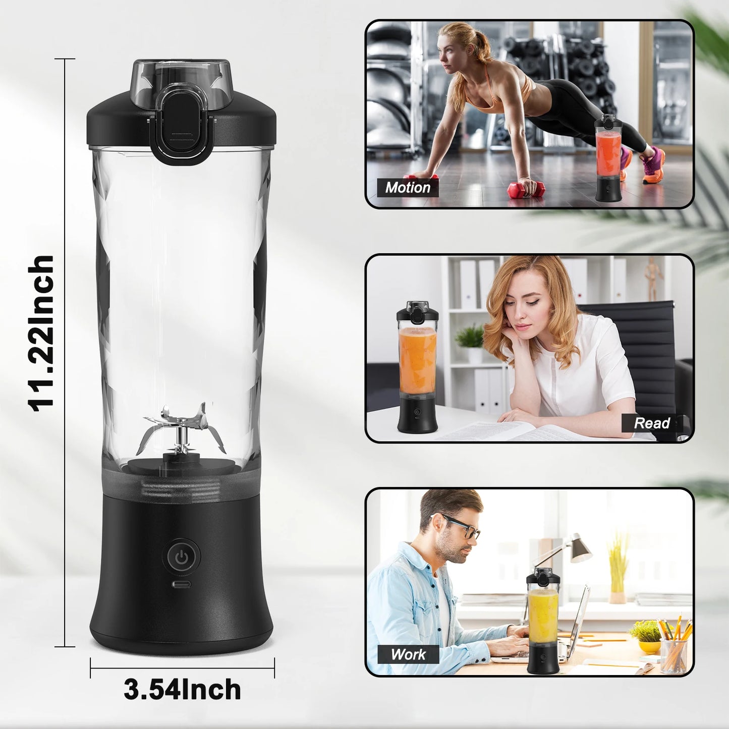New Portable Blender 600ML Electric Juicer Fruit Mixers 4000mAh USB Rechargeable Smoothie Mini Blender Personal Juicer colorf